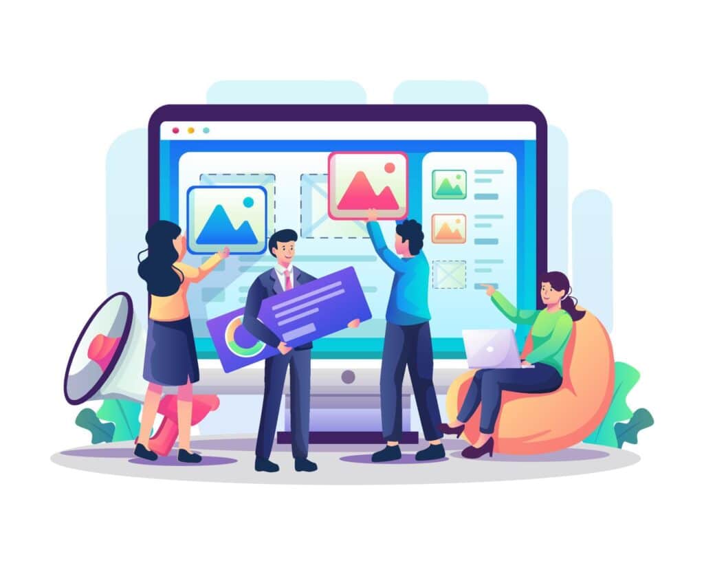 Personas buscando en redes sociales grafica de vectores