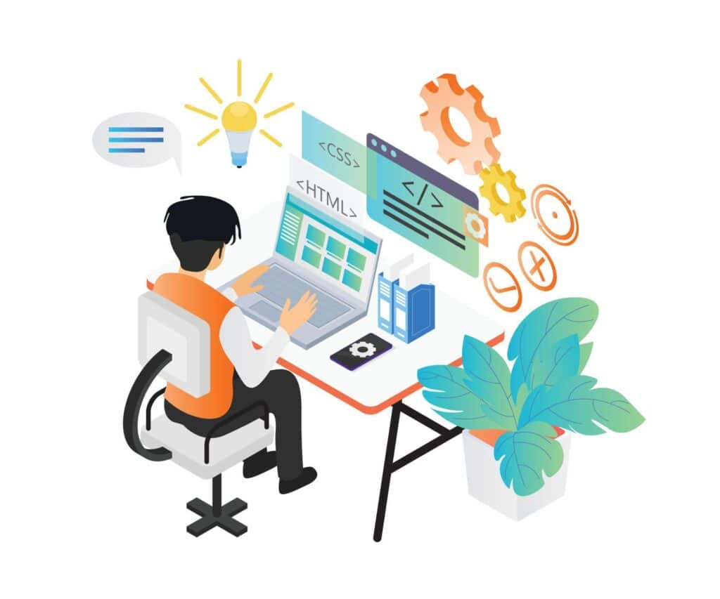 vector de jove sentado en su escritorio